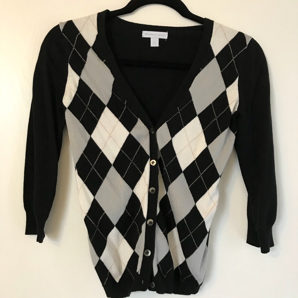 NY&CO Black, Grey, White Argyle Cardigan